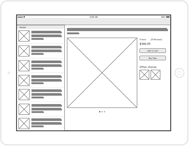 Online shop wireframe example