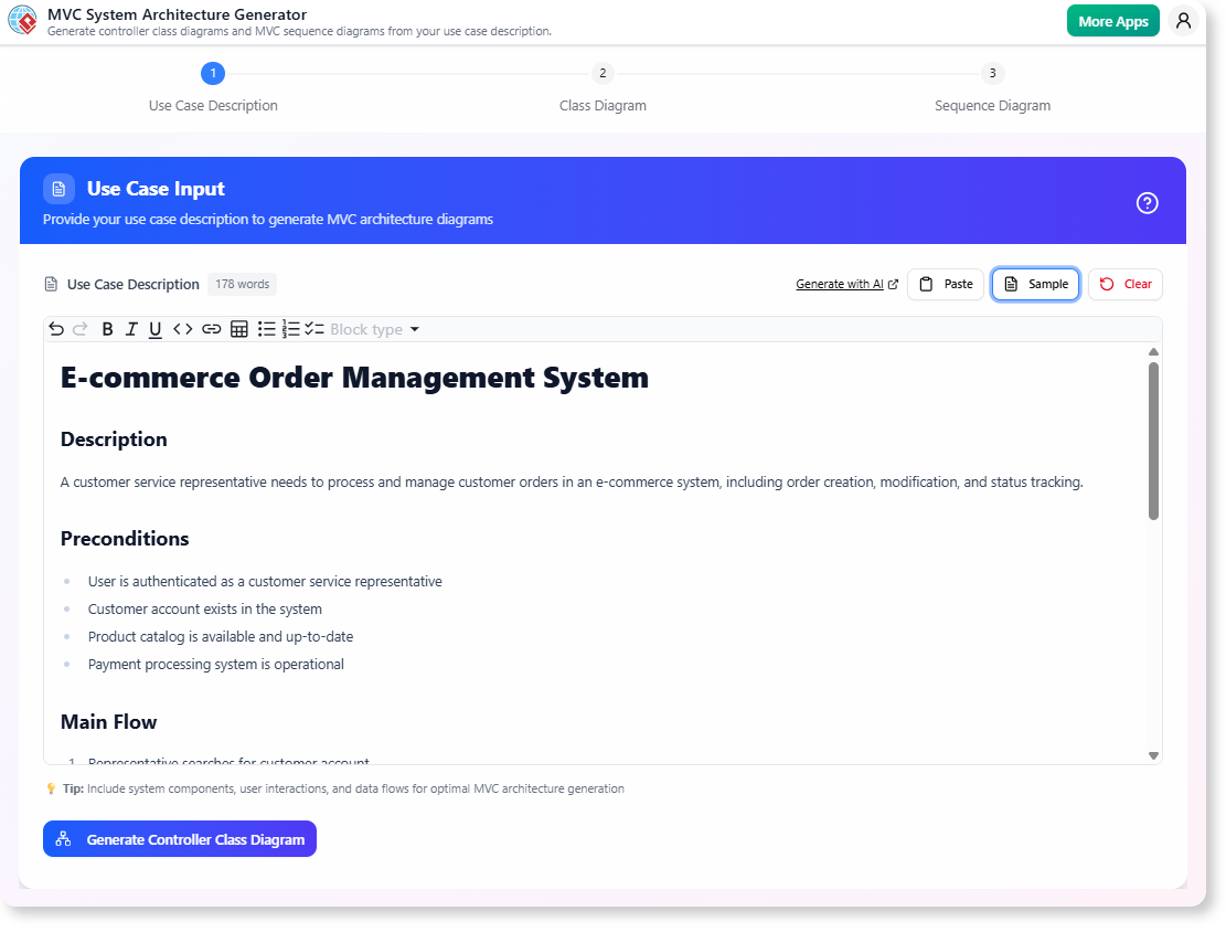 Generate the MVC System Architecture with the IA tool.