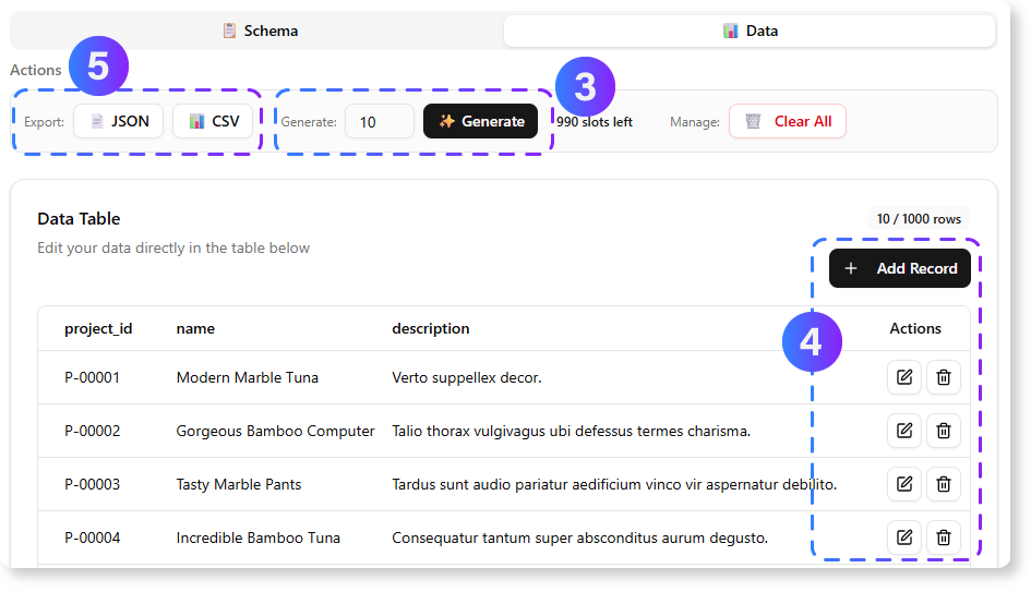 We can edit the JSON, generate fake data and also export as a new JSON.