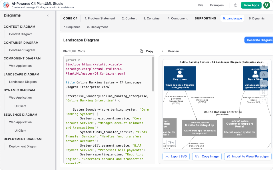 AI-Powered C4 PlantUML Studio