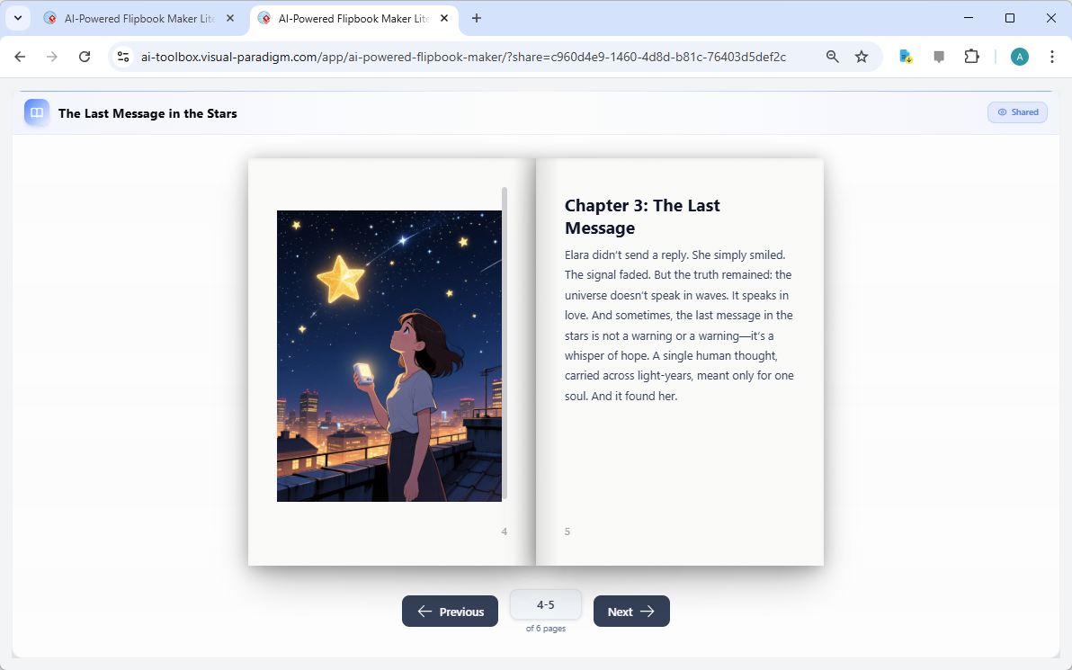 This is the screenshot of the flipbook reader, browsing the book developed in the previous step. - Professional online diagra