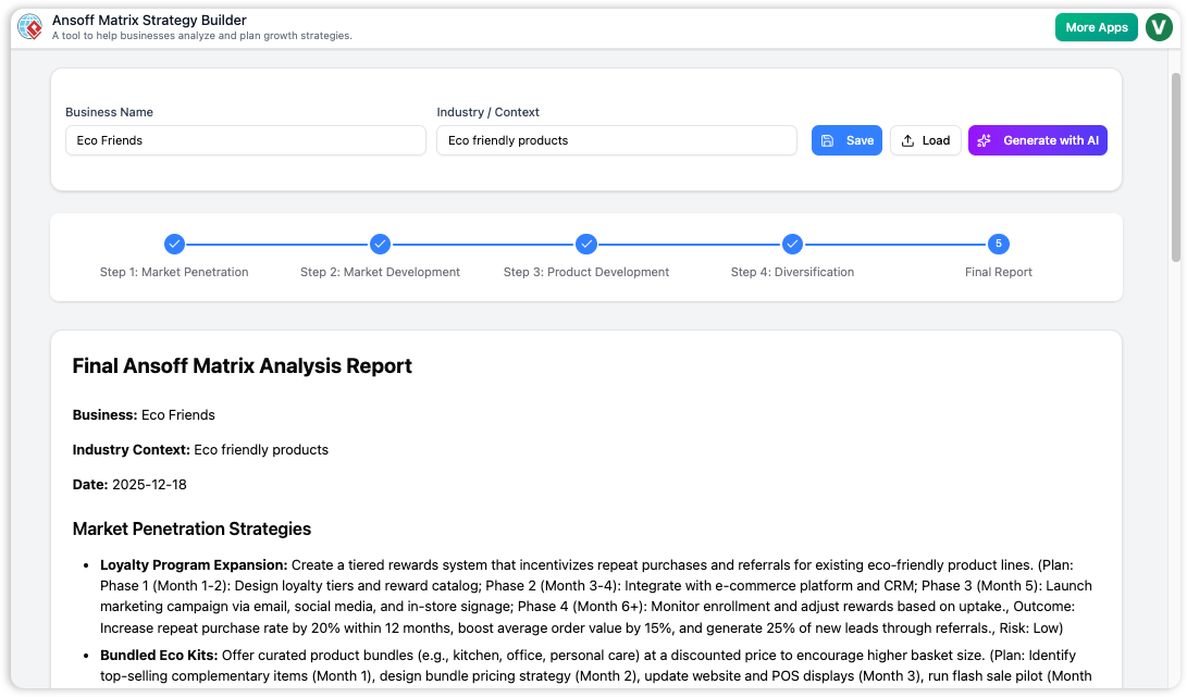 Ansoff Matrix Strategy Builder