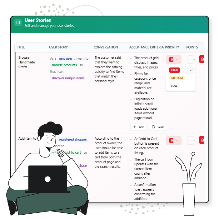 User Story (3Cs) Editor