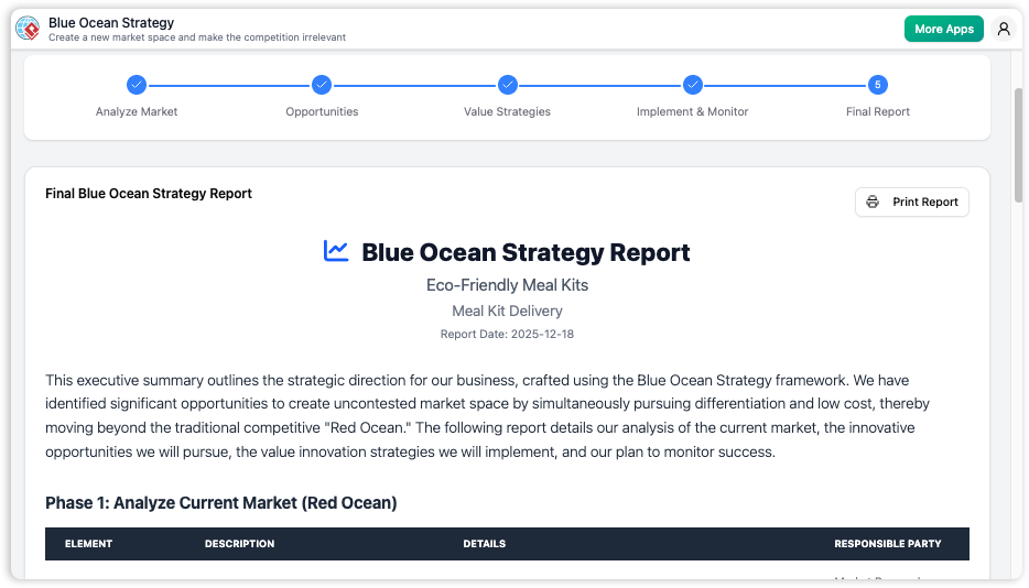 Blue Ocean Strategy Framework