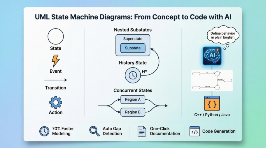 From Concept to Code: Mastering UML State Machine Diagrams with AI-Powered Visual Modeling