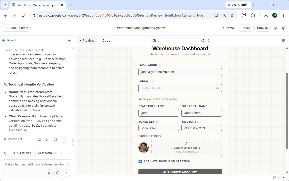 Creating a new user in the warehouse management system