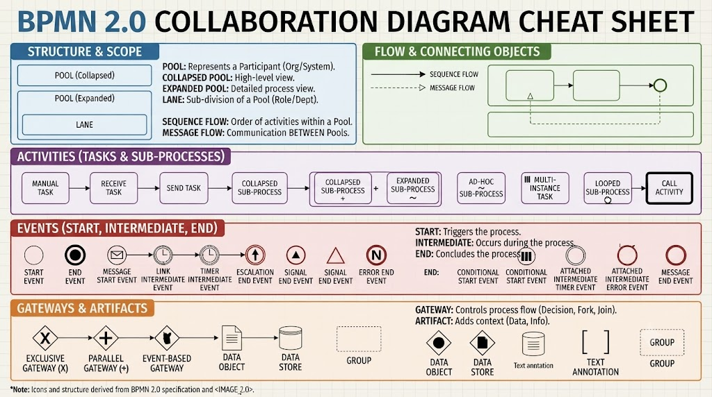 BPMN 2.0 Collaboration Diagram Cheat Sheet