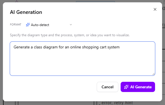 Prompting AI to generate a class diagram.