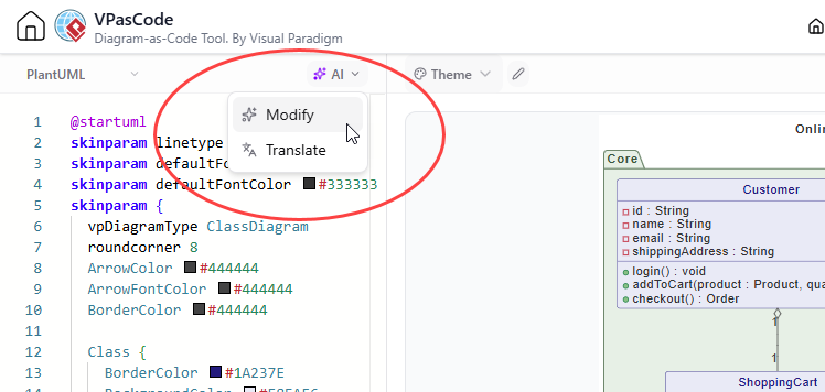 To open the AI Modification tool