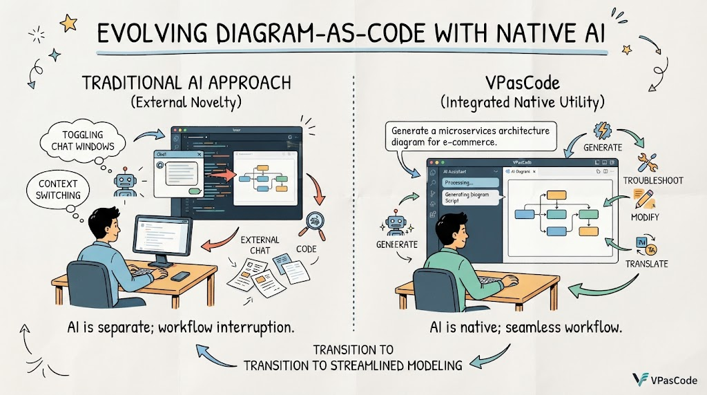 Visual Paradigm VPasCode: Evolving Diagram As Code with Native AI Assistned Feature for Diagram Generation 