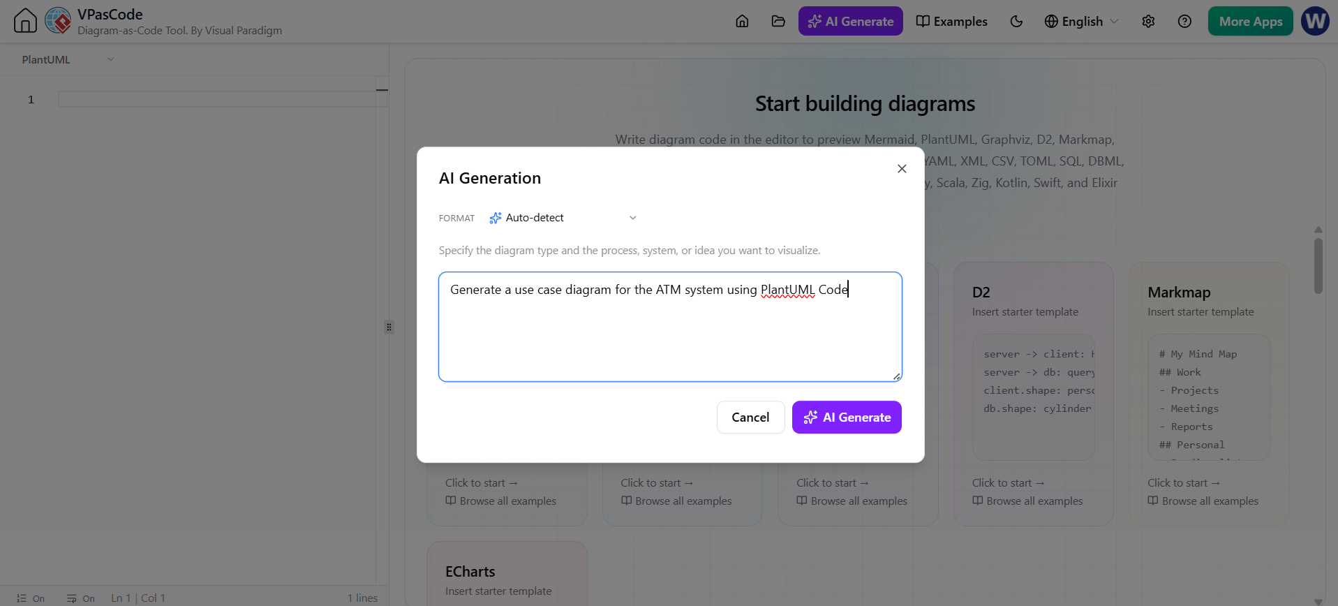 Visual Paradigm VPasCode: Embedded AI Diagram Generation with LLM